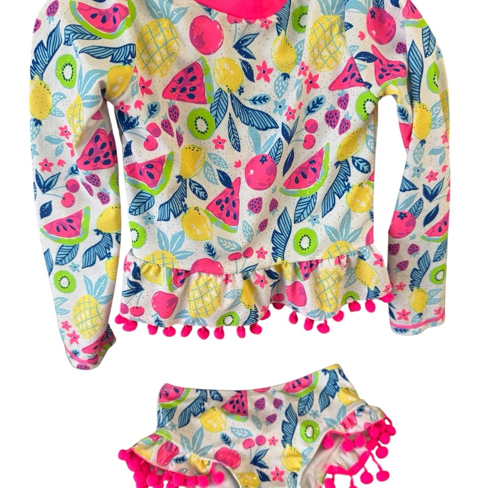 Betsey Johnson Pink and Yellow Fruit Print Kids Rashguard Set